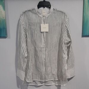 Calvin Klein Women's Transparent Vertical Stripe Shirt - White & TransparentGray
